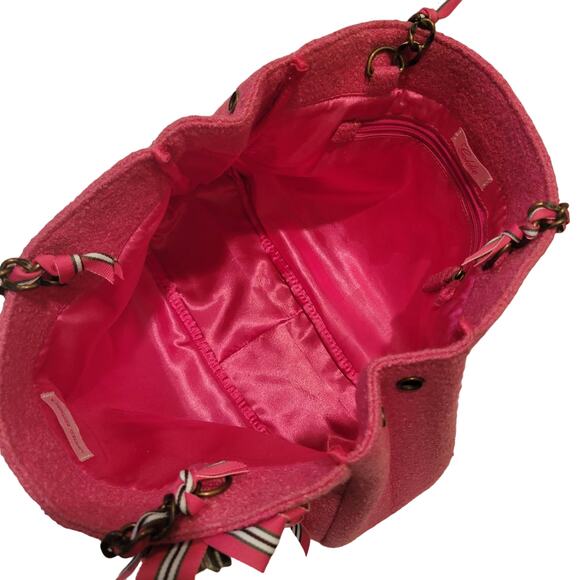 VTG Y2K Goldie Limited Edition Pink Ribbon Chain Wool Blend Shoulder Bag Purse - Picture 11 of 16